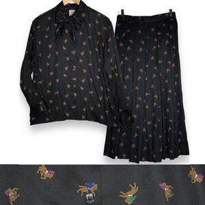 JG Hook Equestrian Shirt Pleated Skirt Set Sz 8 & 6 Horse Racing Hunting Black
